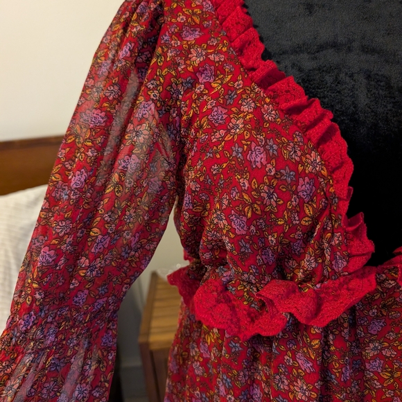 Floral Red Ruffle Dress - Picture 2 of 5